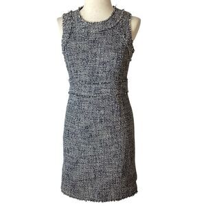 Michael Kors Boucle Tweed Navy Tweed Sheath Dress Women’s 6 Sleeveless Fringe